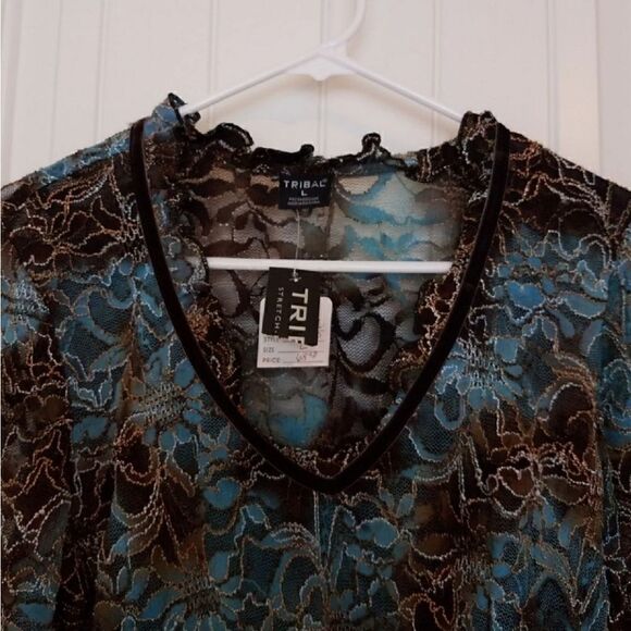 Tribal Semi Sheer Blouse Size Large - Picture 3 of 7